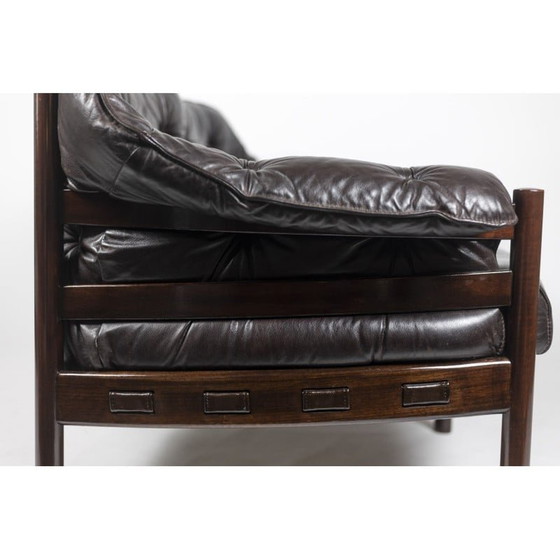 Image 1 of Canapé vintage en teck et cuir marron, Suède 1970