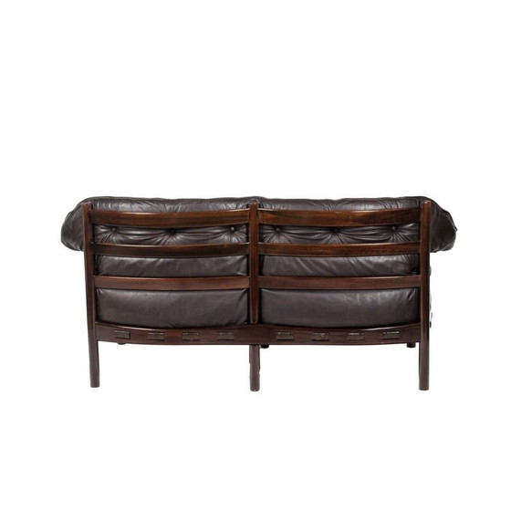 Image 1 of Canapé vintage en teck et cuir marron, Suède 1970