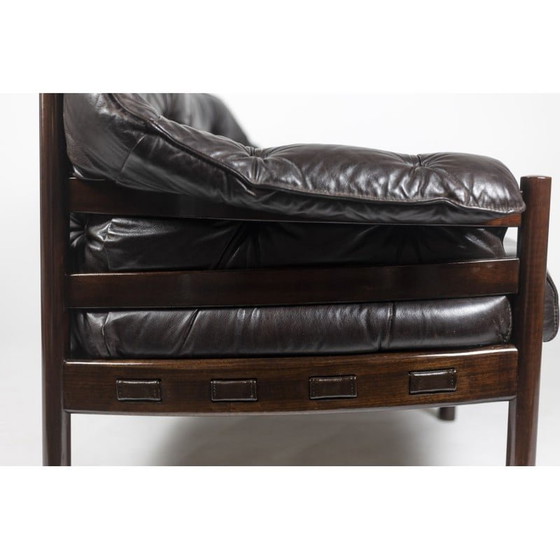 Image 1 of Canapé vintage en teck et cuir marron, Suède 1970