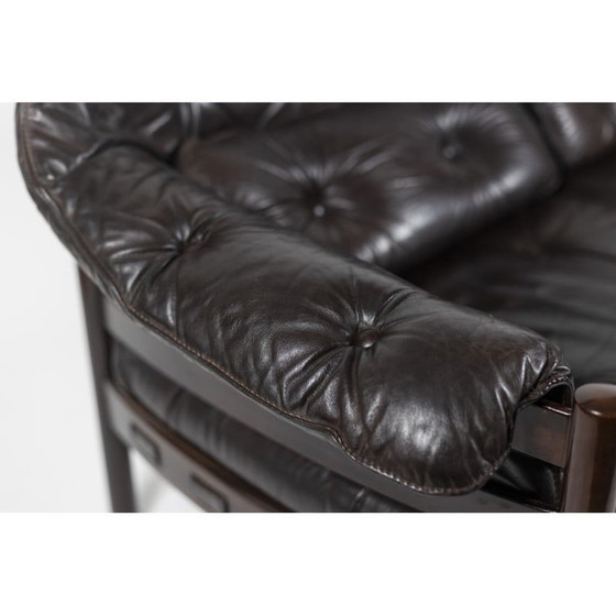 Image 1 of Canapé vintage en teck et cuir marron, Suède 1970