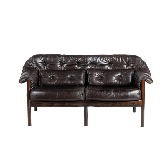 Image 1 of Canapé vintage en teck et cuir marron, Suède 1970