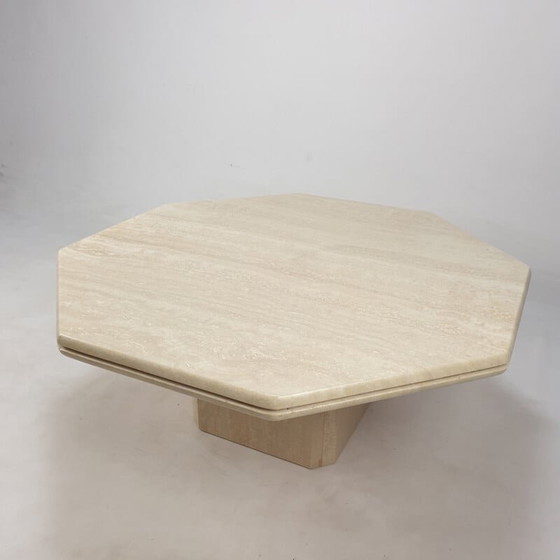 Image 1 of Table basse octogonale vintage en travertin fait main, Italie 1980