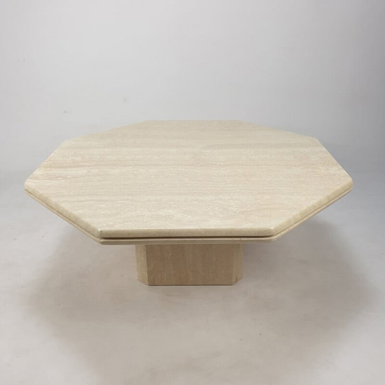 Image 1 of Table basse octogonale vintage en travertin fait main, Italie 1980