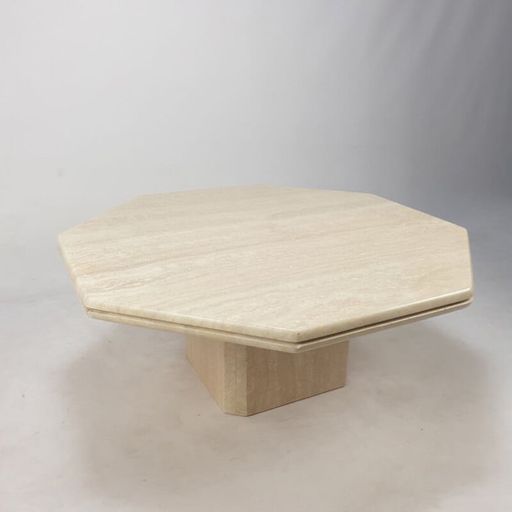 Image 1 of Table basse octogonale vintage en travertin fait main, Italie 1980
