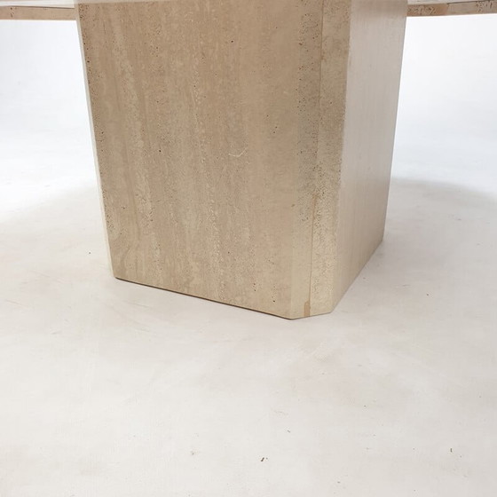 Image 1 of Table basse octogonale vintage en travertin fait main, Italie 1980
