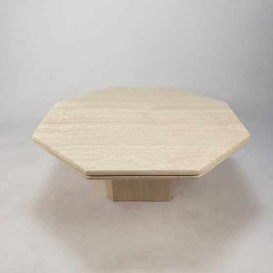 Image 1 of Table basse octogonale vintage en travertin fait main, Italie 1980