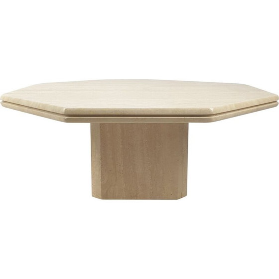 Image 1 of Table basse octogonale vintage en travertin fait main, Italie 1980