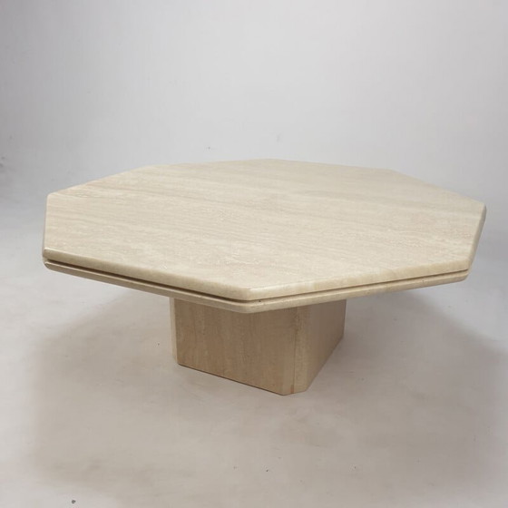 Image 1 of Table basse octogonale vintage en travertin fait main, Italie 1980