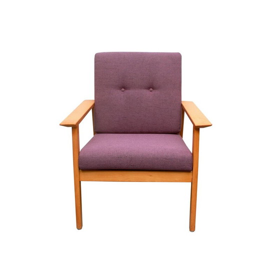 Image 1 of Fauteuil vintage en bois et tissu violet, 1960