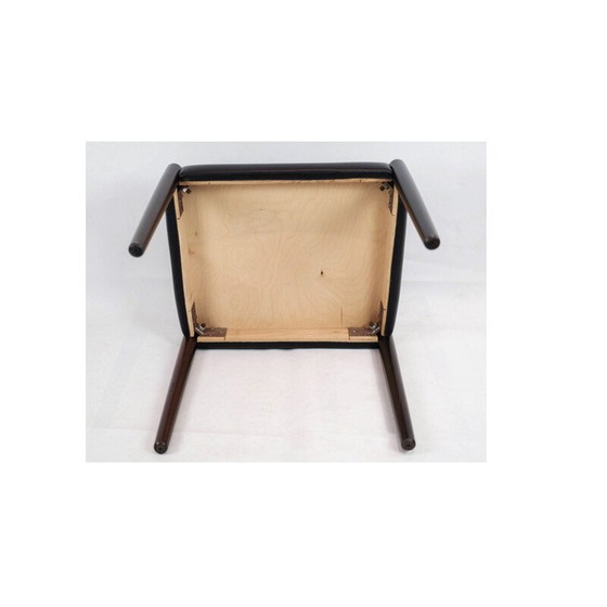 Image 1 of Paire de tabourets vintage en bois de rose et cuir noir, Danemark 1960