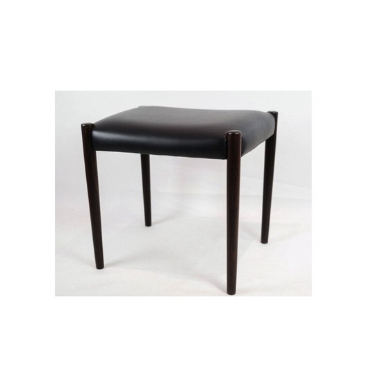 Image 1 of Paire de tabourets vintage en bois de rose et cuir noir, Danemark 1960