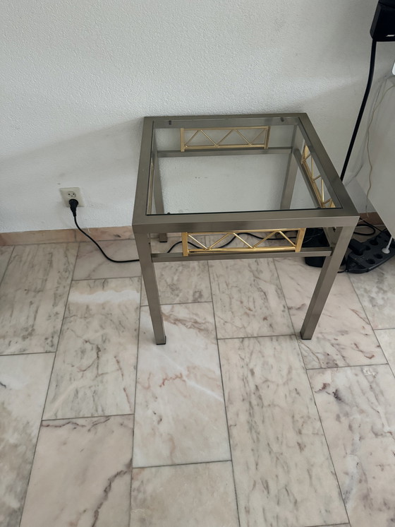 Image 1 of Ensemble de table en laiton vintage + acier brossé