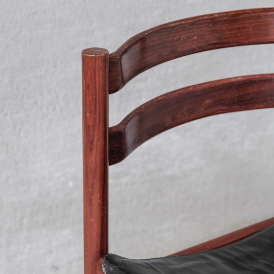 Image 1 of Ensemble de 4 chaises de salle à manger vintage en bois et cuir, Italie années 1960
