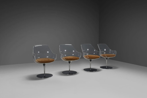 Ensemble de quatre chaises à champagne Estelle & Erwine Laverne en daim et lucite