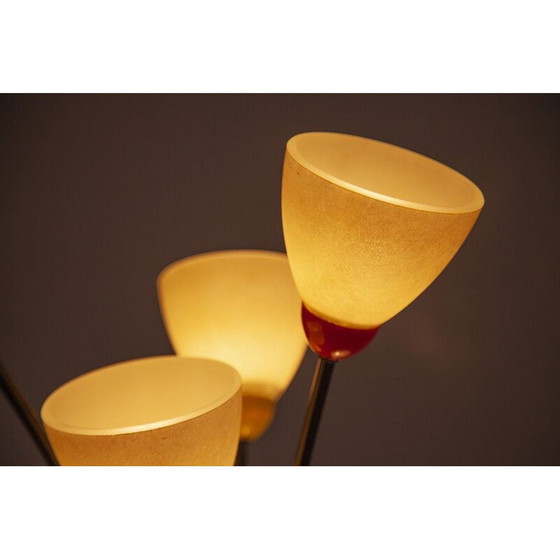 Image 1 of Lampadaire vintage français à 6 lumières en verre et métal années 1950