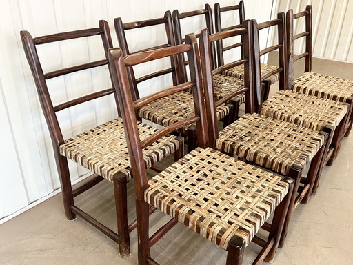 8x Chaises de salle à manger primitives en peau brute