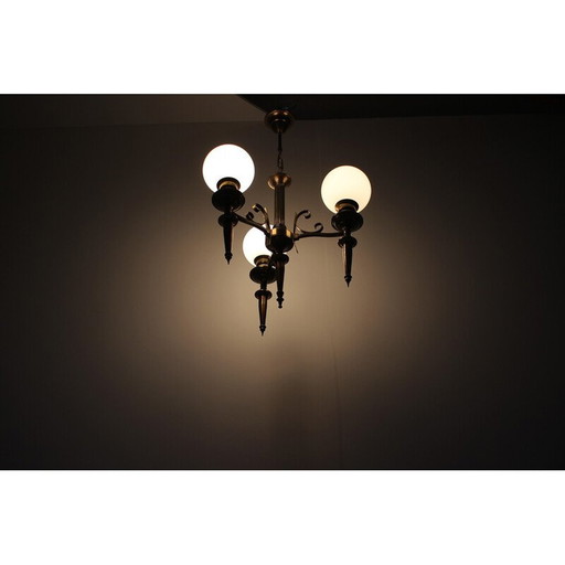 Lustre Art Déco en laiton, Tchécoslovaquie, années 1930