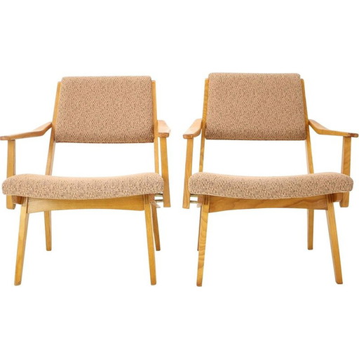 Paire de fauteuils vintage en tissu et bois par Krasna Jizba, Tchécoslovaquie années 1960