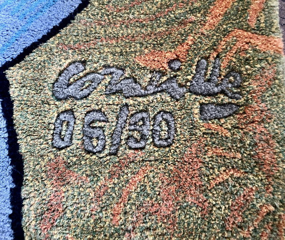 Image 1 of Tapis Corneille (Corneille Guillaume Van Beverloo) très ancien avec motif "Le Chat La Lune Et Le Soleil".