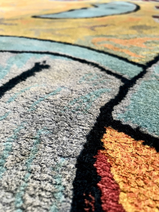 Image 1 of Tapis Corneille (Corneille Guillaume Van Beverloo) très ancien avec motif "Le Chat La Lune Et Le Soleil".