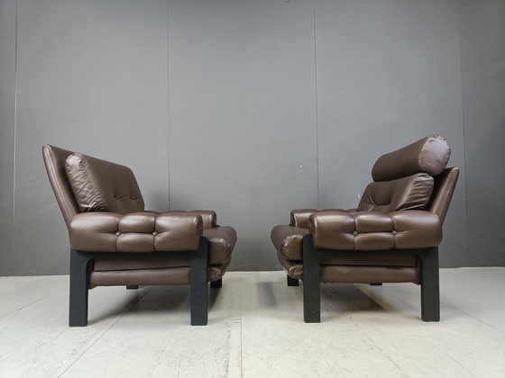 Image 1 of Paire de fauteuils en cuir fabriqués au Danemark, années 1960