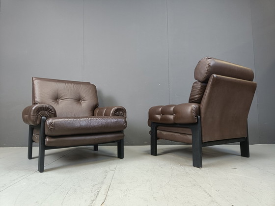 Image 1 of Paire de fauteuils en cuir fabriqués au Danemark, années 1960