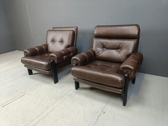 Image 1 of Paire de fauteuils en cuir fabriqués au Danemark, années 1960