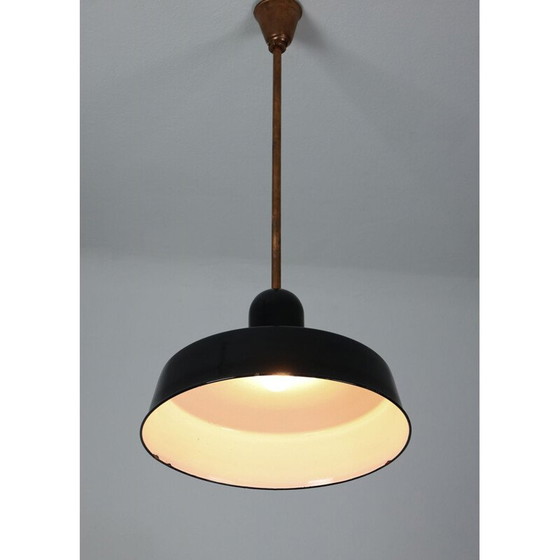 Image 1 of Lampe suspendue vintage en émail industriel noir par Emo, 1960
