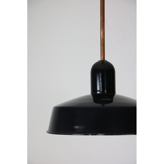 Image 1 of Lampe suspendue vintage en émail industriel noir par Emo, 1960
