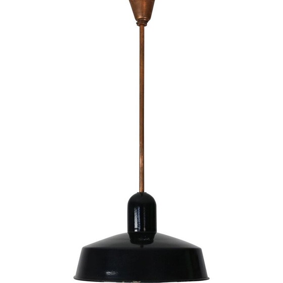 Image 1 of Lampe suspendue vintage en émail industriel noir par Emo, 1960