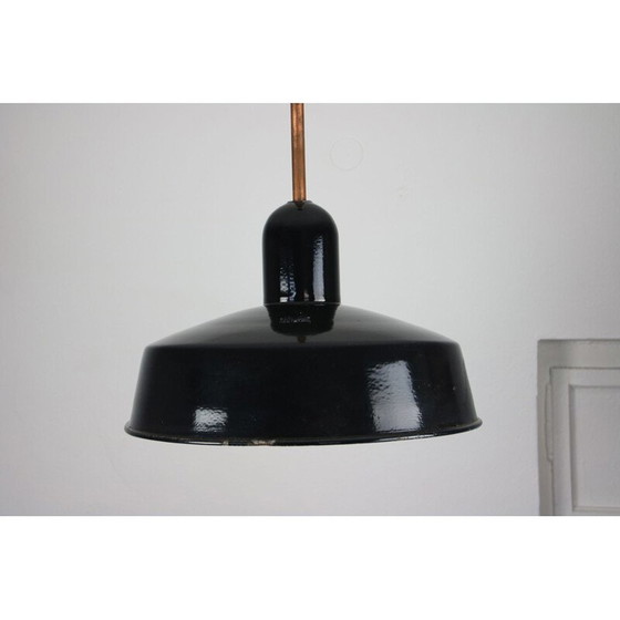 Image 1 of Lampe suspendue vintage en émail industriel noir par Emo, 1960