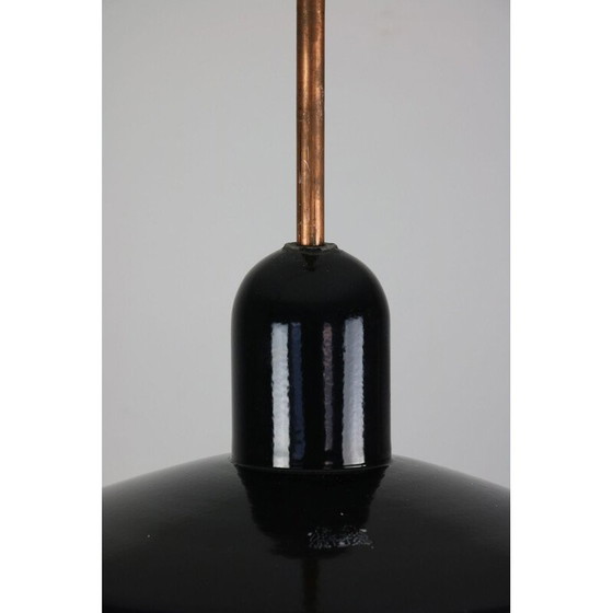 Image 1 of Lampe suspendue vintage en émail industriel noir par Emo, 1960