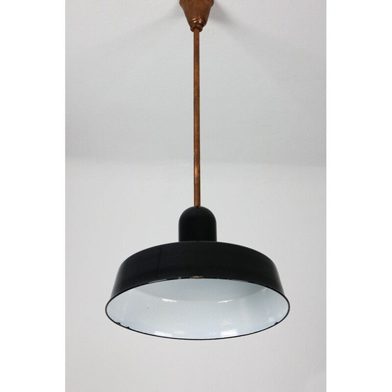 Image 1 of Lampe suspendue vintage en émail industriel noir par Emo, 1960