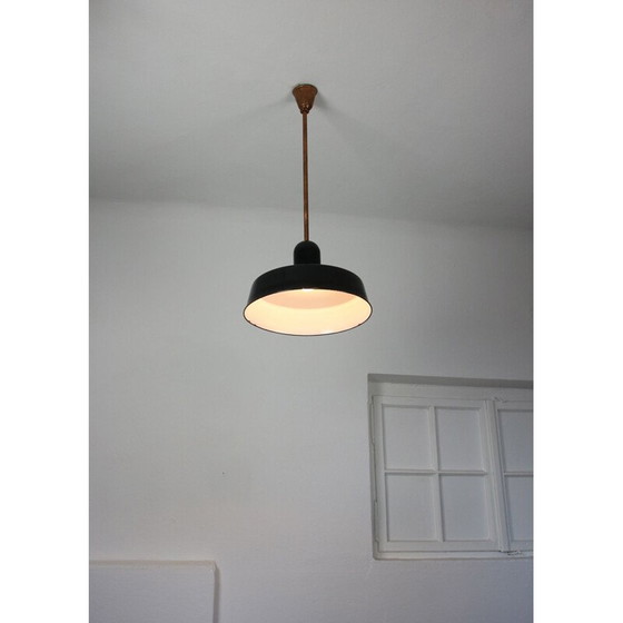 Image 1 of Lampe suspendue vintage en émail industriel noir par Emo, 1960