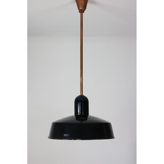 Image 1 of Lampe suspendue vintage en émail industriel noir par Emo, 1960