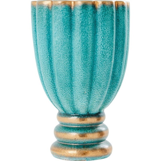Image 1 of Vase vintage en céramique vert-bleu de Gabriele Bicchioni, Italie 1930