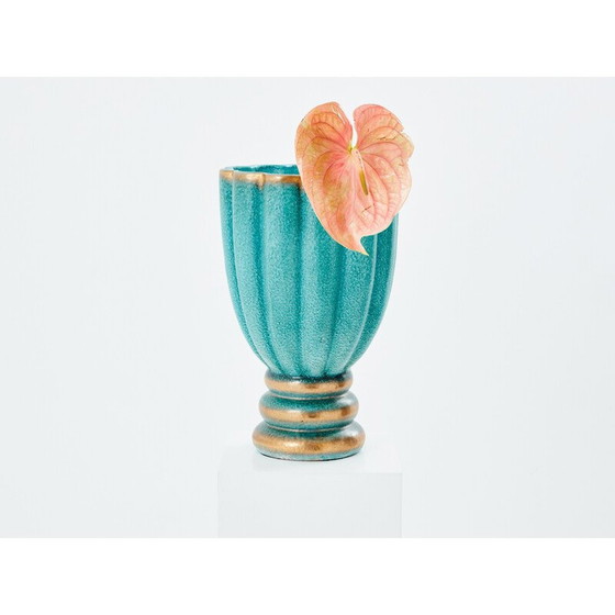 Image 1 of Vase vintage en céramique vert-bleu de Gabriele Bicchioni, Italie 1930