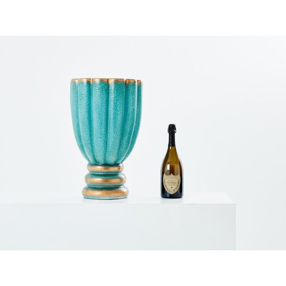 Image 1 of Vase vintage en céramique vert-bleu de Gabriele Bicchioni, Italie 1930