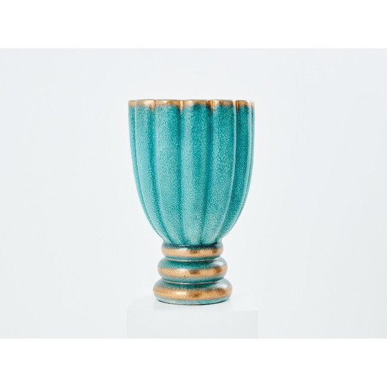 Image 1 of Vase vintage en céramique vert-bleu de Gabriele Bicchioni, Italie 1930