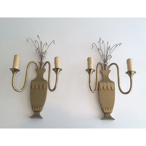 Paire d'appliques vintage en laiton et cristal, 1940