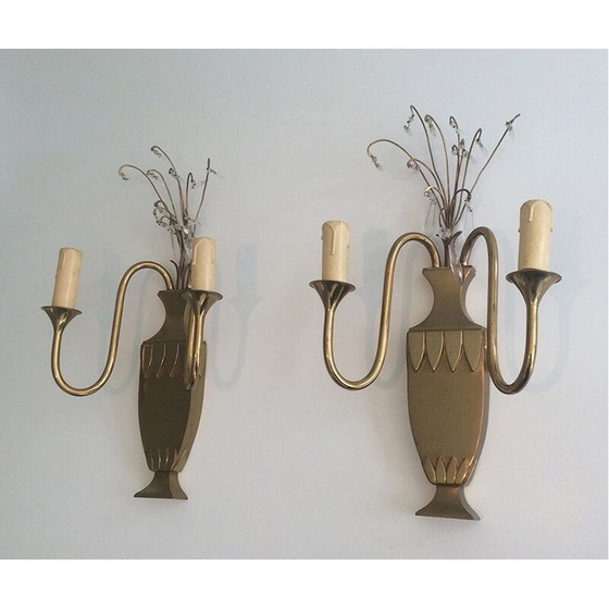 Image 1 of Paire d'appliques vintage en laiton et cristal, 1940