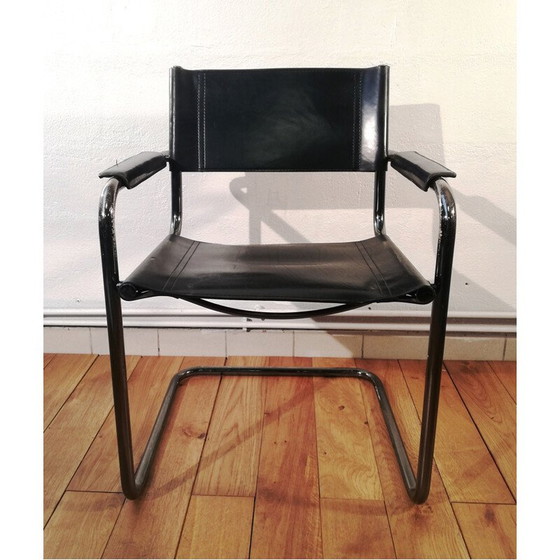 Image 1 of Chaise vintage B34 en cuir noir et structure en aluminium de Marcel Breuer