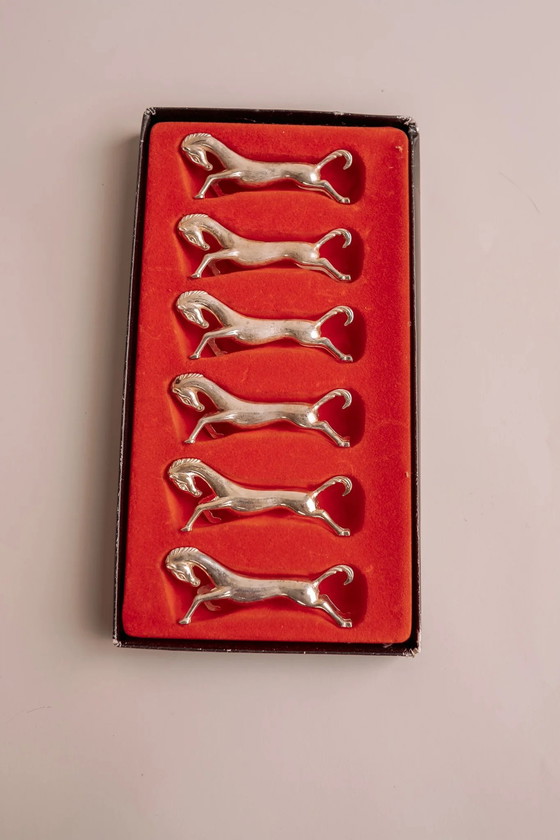 Image 1 of Set de 6 Plateaux à Couteaux en Argent Plaqué Chevaux