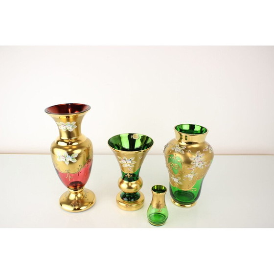 Image 1 of Vase bohémien vintage en verre doré, tchèque 1950