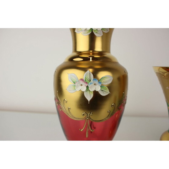 Image 1 of Vase bohémien vintage en verre doré, tchèque 1950
