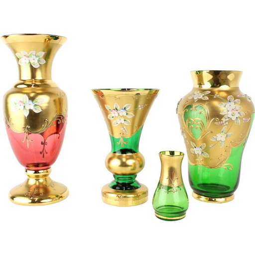 Vase bohémien vintage en verre doré, tchèque 1950