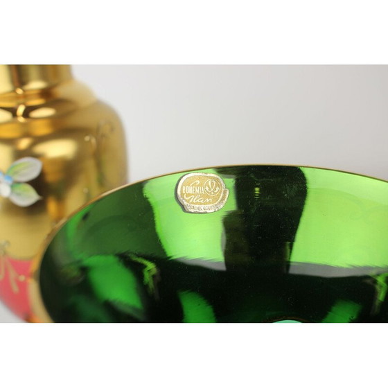 Image 1 of Vase bohémien vintage en verre doré, tchèque 1950