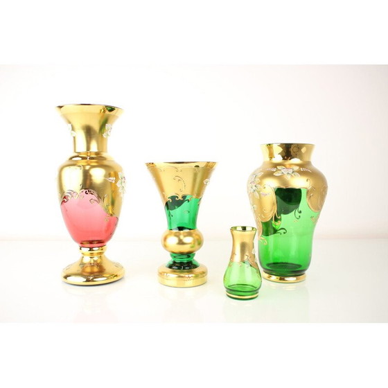 Image 1 of Vase bohémien vintage en verre doré, tchèque 1950