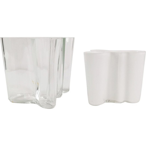 Paire de vases en verre vintage d'Alvar Aalto, Finlande 1980