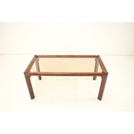 Image 1 of Table basse vintage en bois et verre par Drevotva, Tchécoslovaquie 1970